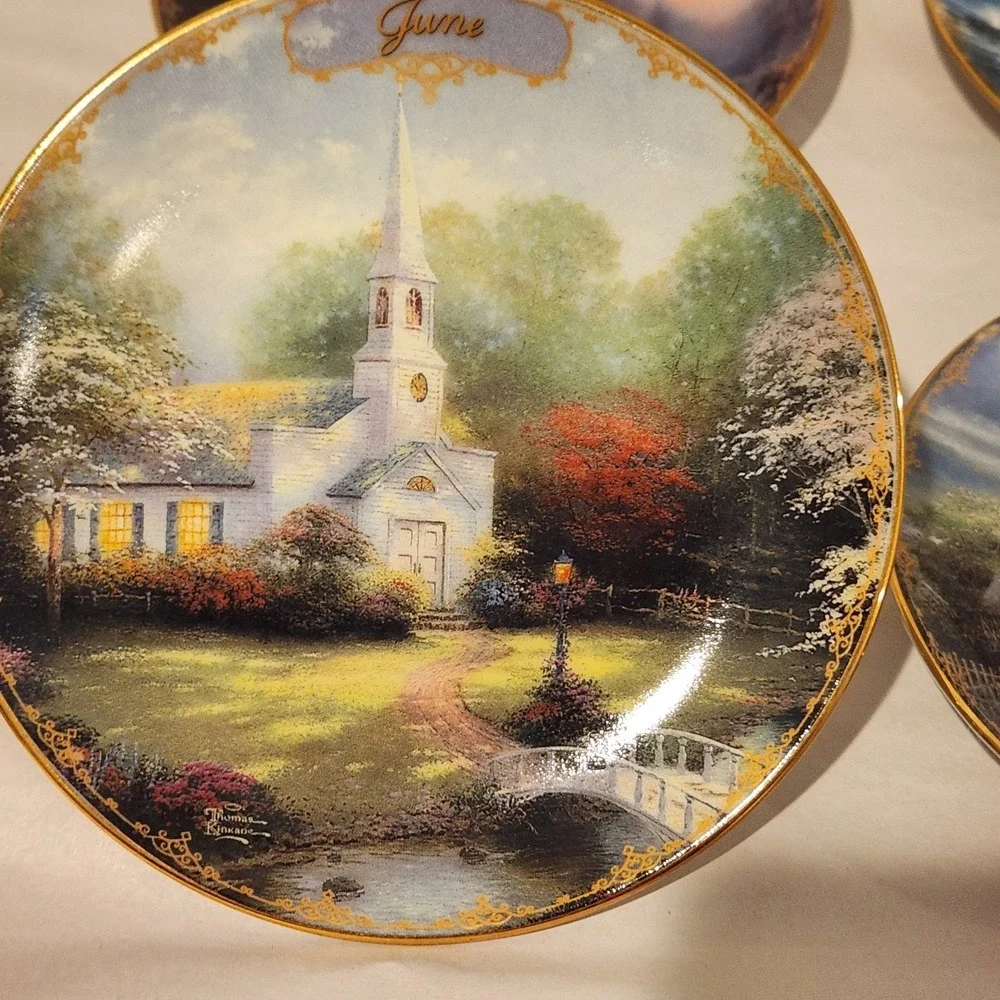 Twelve month set of Thomas Kinkade Calendar Decorative Plates Simpler Times 1998